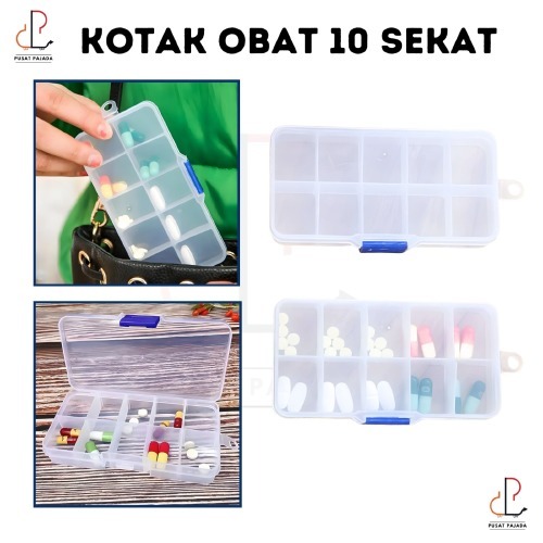 Jual Kotak Obat 10 Sekat Case Box Wadah Tempat Penyimpanan Pil Anting Manik Manik Beads Peniti 2114