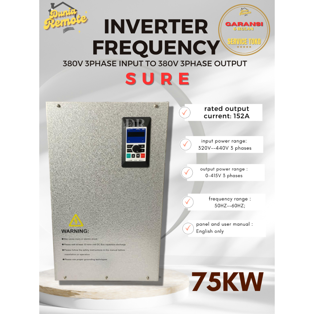 Jual SURE INVERTER VARIABLE Drive Frekuensi 75KW 3 Phase input 380V to ...