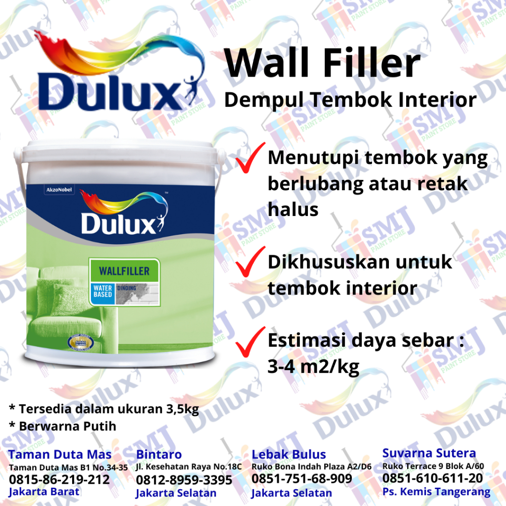 Jual PLAMUR INTERIOR DULUX WALL FILLER (Dempul Interior, Wall Putty) 3,5kg Shopee Indonesia