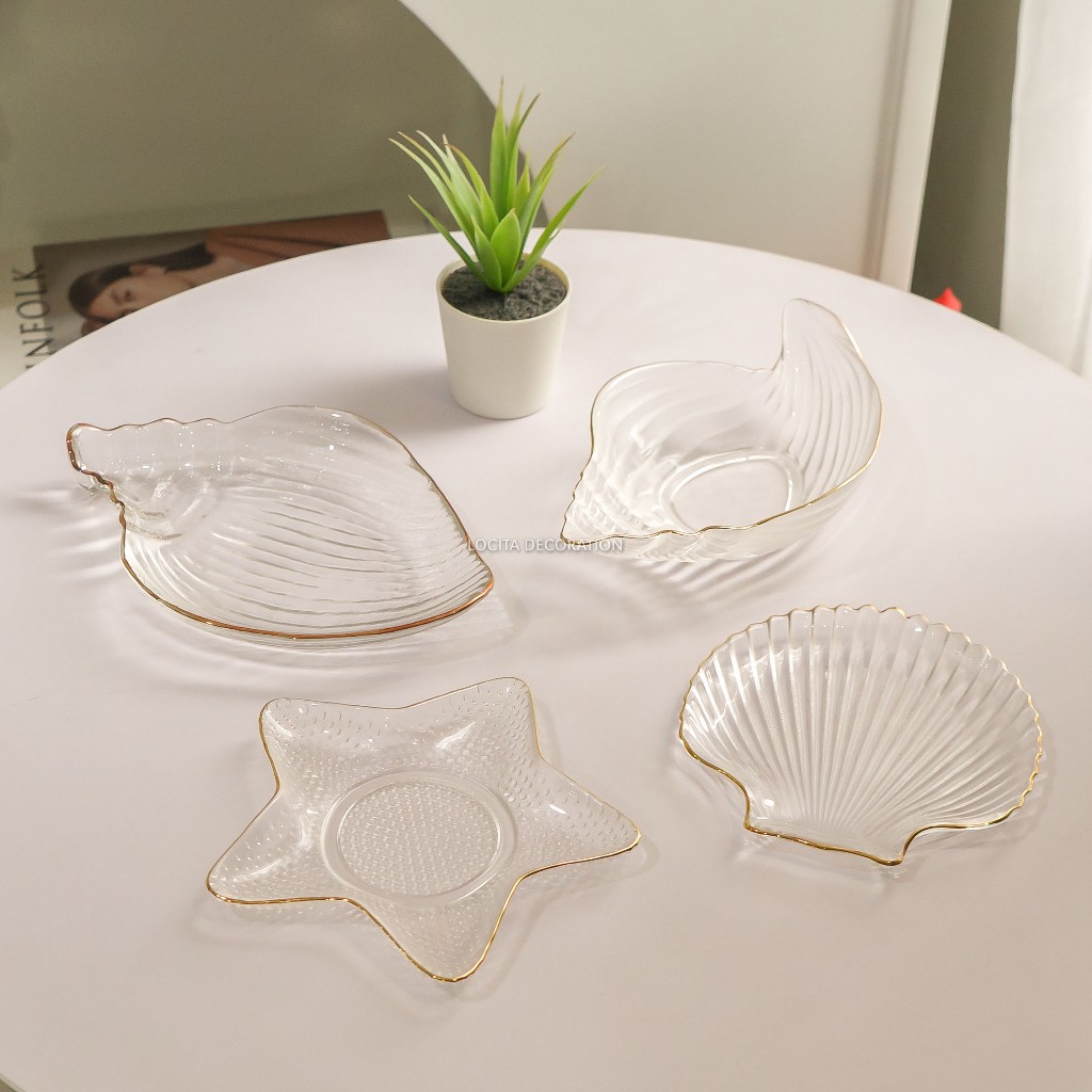 Jual Piring Kaca Kerang Transparan/Shell Transparent Glass Plate ...