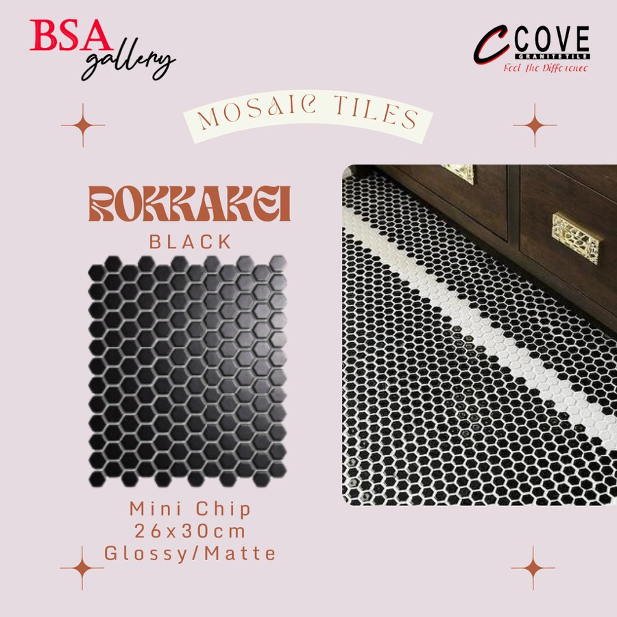 Jual MOSAIC TILE HEXAGONAL MINI BLACK / KERAMIK MOZAIK HITAM LANTAI