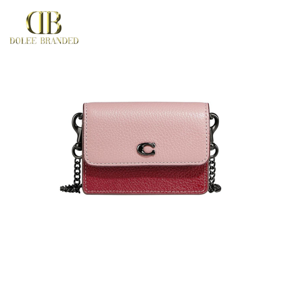 Jual Coach Half Flap Card Case In Colorblock Pink Red (CH 6718