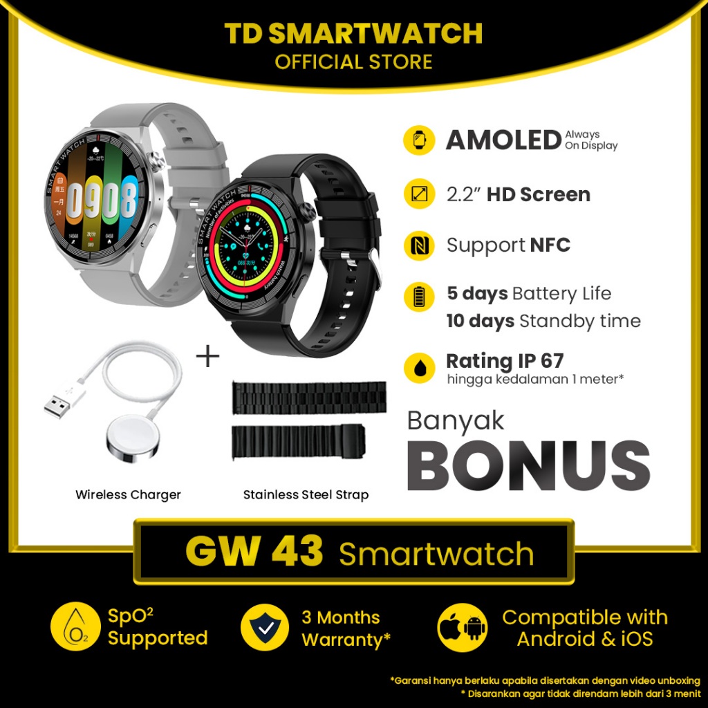 Smartwatch GW43 series support android/iOS NFC Bluetooth Wireless  Waterproof NFC IP68 Jam Tangan Pintar