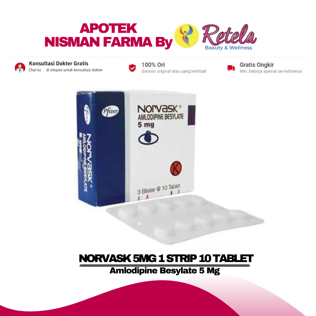 Jual Norvask Mg Strip Tablet Amlodipine Besylate Mg Shopee Indonesia