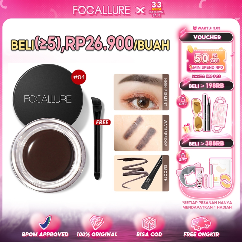 Jual Focallure Waterproof Eyebrow Cream Eyebrow Gel Eyeliner Pensil Alis Sikat Alis Tahan Air 3653