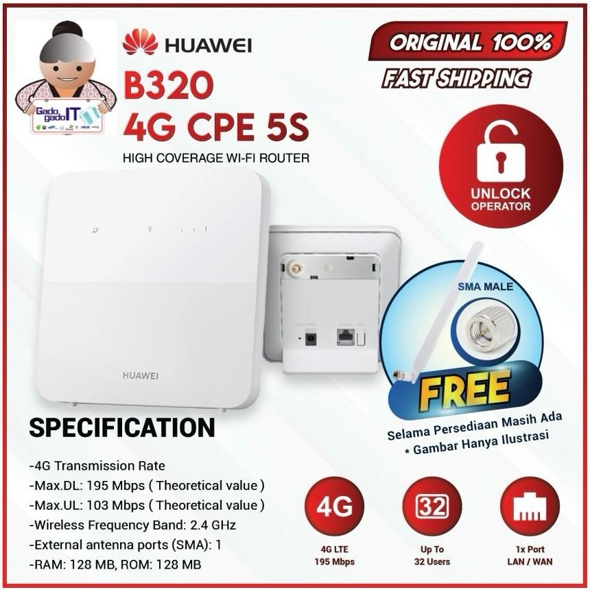 Jual Huawei B320 Modem WiFi Router 4G CPE 5s LTE 195Mbps Wi-Fi 300Mbps ...