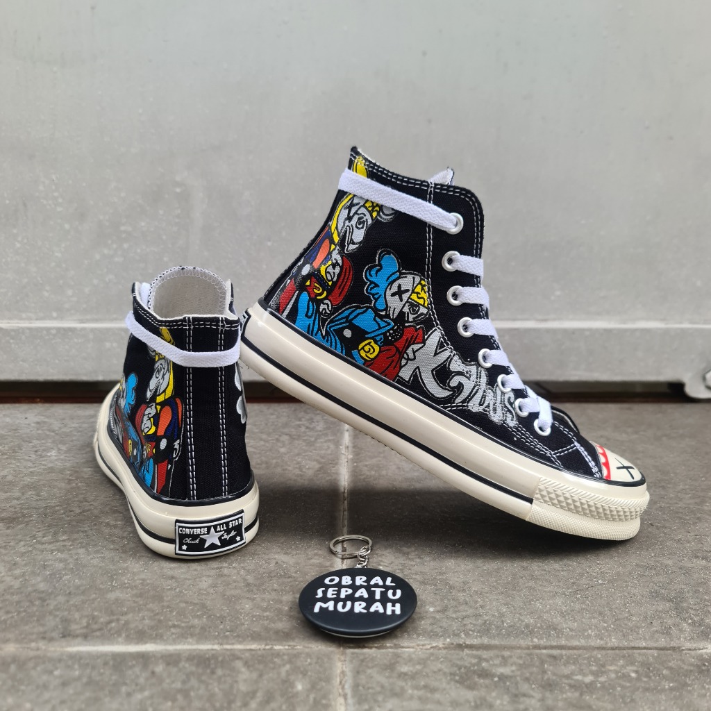 OBRAL SEPATU CONVERSE 70S HIGH X KAWS COMPANION CHUCK TAYLOR BLACK WHITE IMPORT QUALITY 38 43