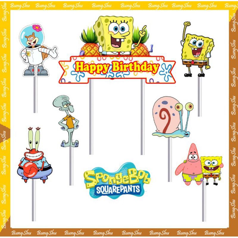 Jual topper kue Spongebob,hiasan kue ulang tahun Spongebob,topper