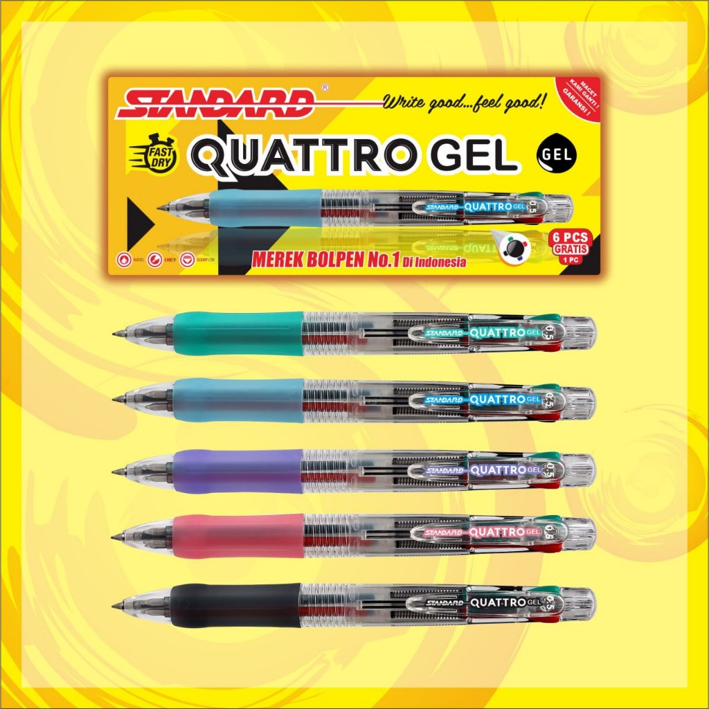 Jual Standard Pulpen Gel Quattro 4 in 1 Pulpen 4 Warna Body Transparan ...