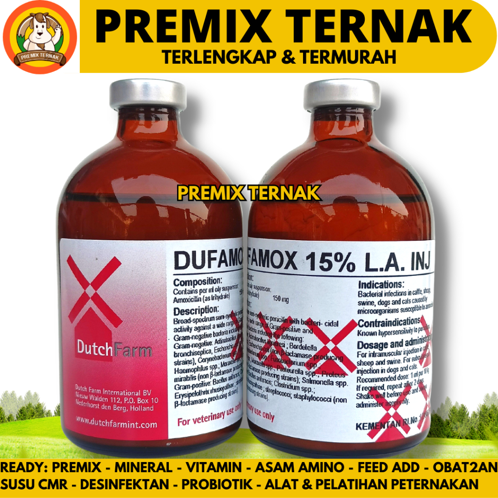 Jual DUFAMOX LA 15% INJ 100 ML - mirip BETAMOX INTRAMOX LONGAMOX ...