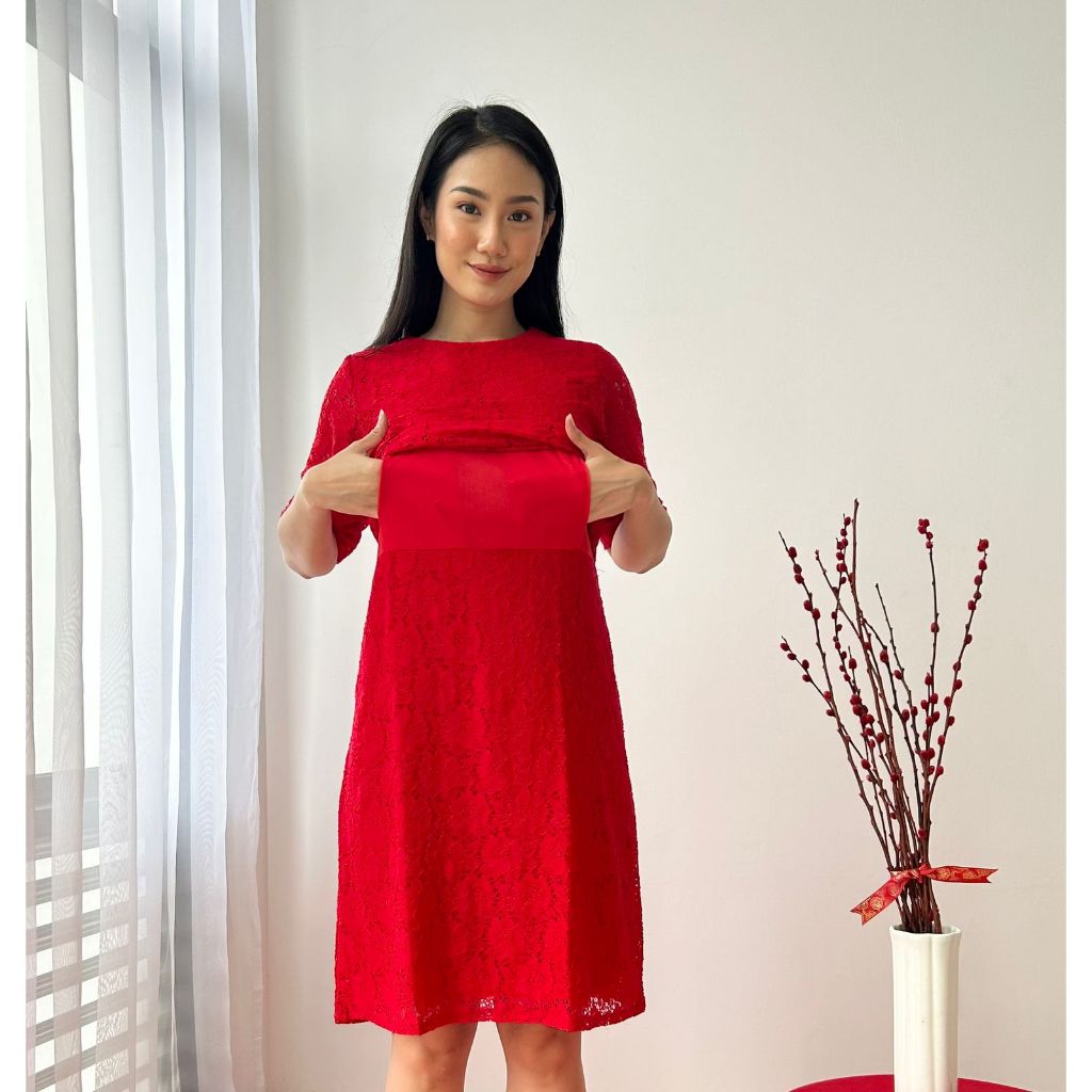 Jual MATERNEL Baju hamil busui Sophia dress dengan cover busui | Shopee ...