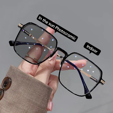 Kacamata Lensa Photocromic Kacamata Anti Radiasi Gaya Retro Kotak Lensa Square Replaceable