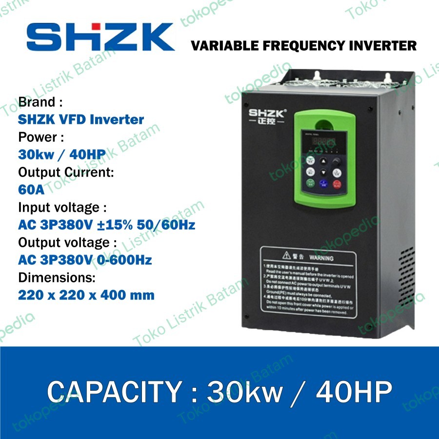 Jual Inverter SHZK 30KW 380V 3Phase 3P 40HP VFD Variable Frequency ...