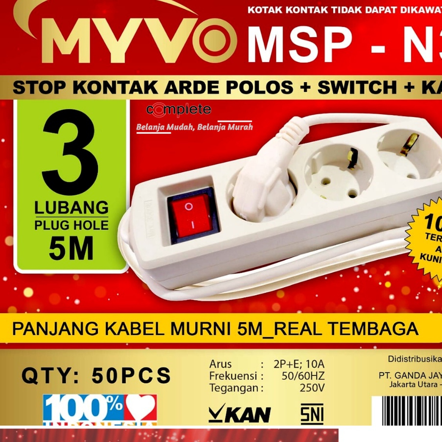 Jual Stop Kontak Arde Tali MYVO / Stop Kontak Arde Polos + Switch ...