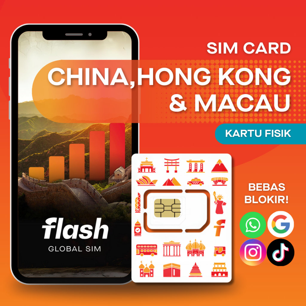 Jual SIM Card CHINA Unlimited Data Flash Global SIM kartu China Hongkong & Macao (Simcard Cina