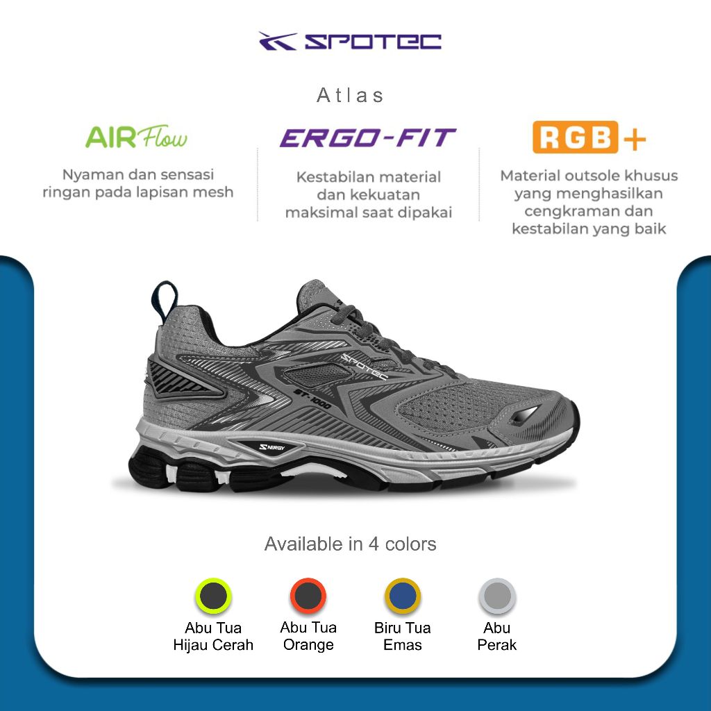 Jual Spotec Sepatu Running Artikel Atlas Abu Perak Shopee Indonesia