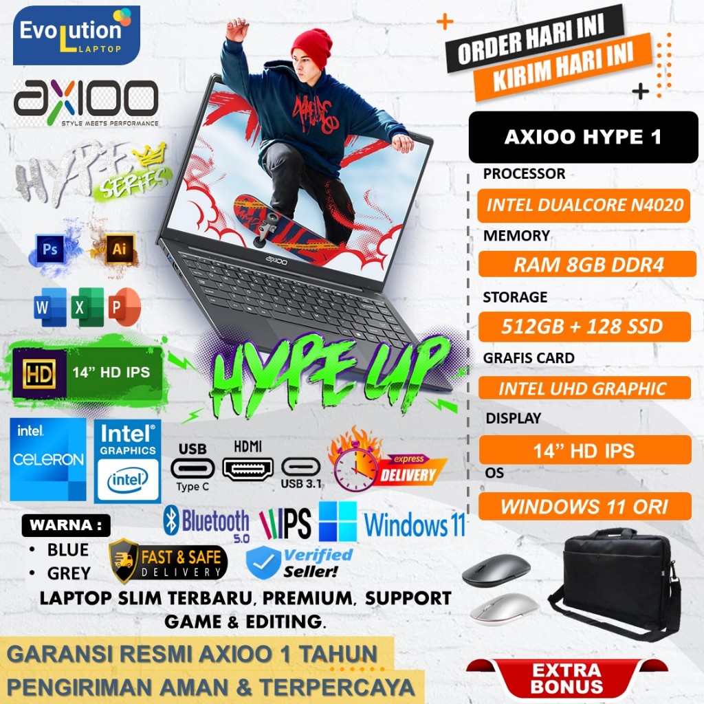 Jual Laptop Axioo MyBook Hype JKT48 N4020 RAM 8GB SSD 512GB Ssd 14.0 HD Display Windows 11 Office Laptop Pelajar Termurah Baru Original Resmi Shopee Indonesia