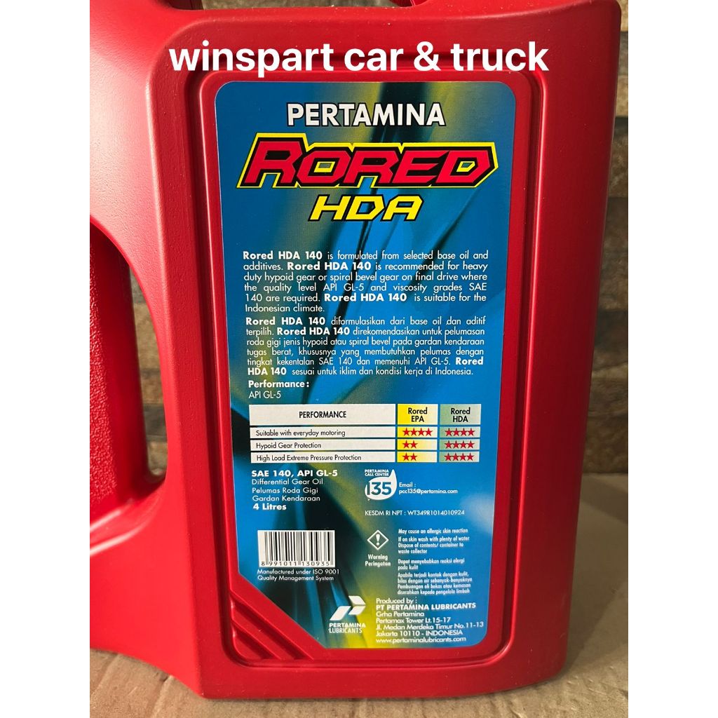Jual OLI GARDAN TRANSMISI PERTAMINA RORED HDA SAE 90 SAE 140 4 LITER ...