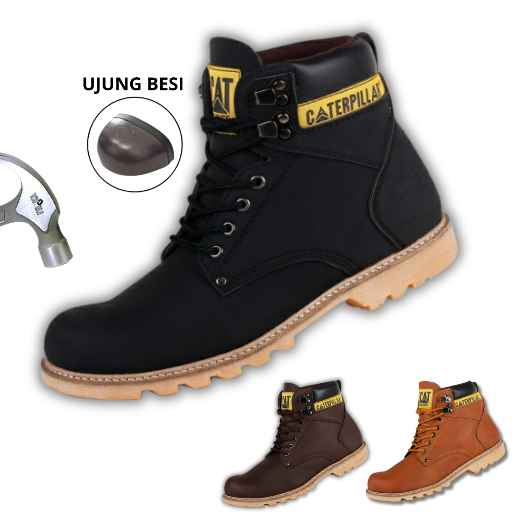 Jual Cod Sepatu Caterpillar Holton Sepatu Safety Boots Ujung Besi Fashion Pria Bikers Turing