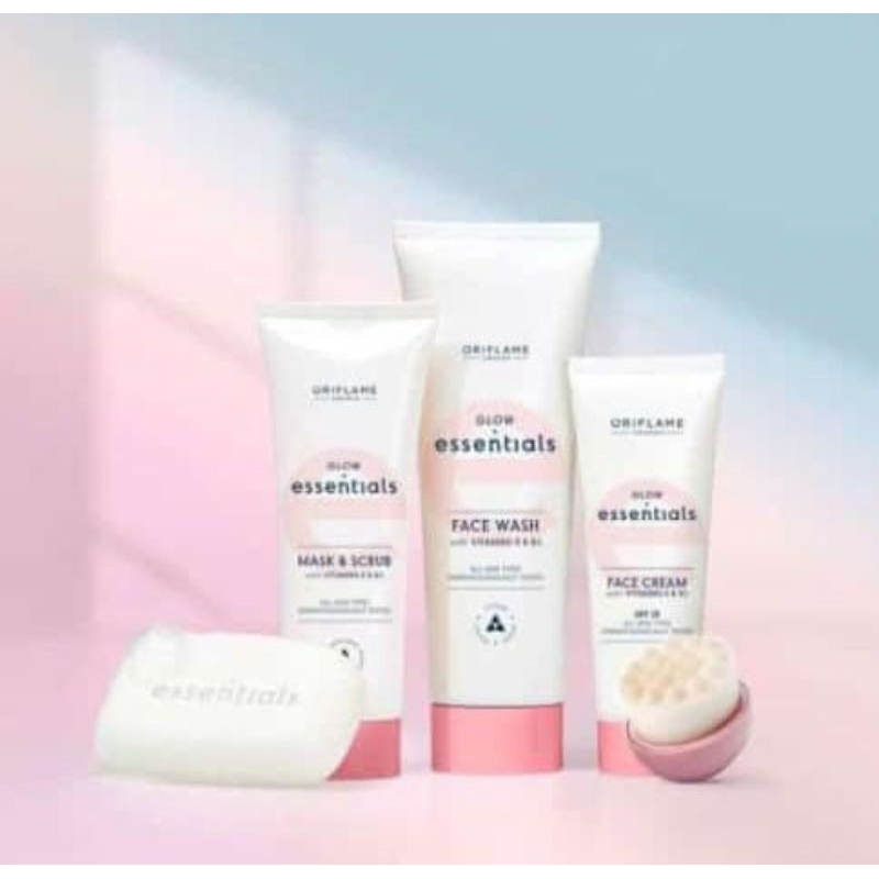 Jual Glow Essentials Face Wash, Mask Scrub & Face Cream with Vitamin E
