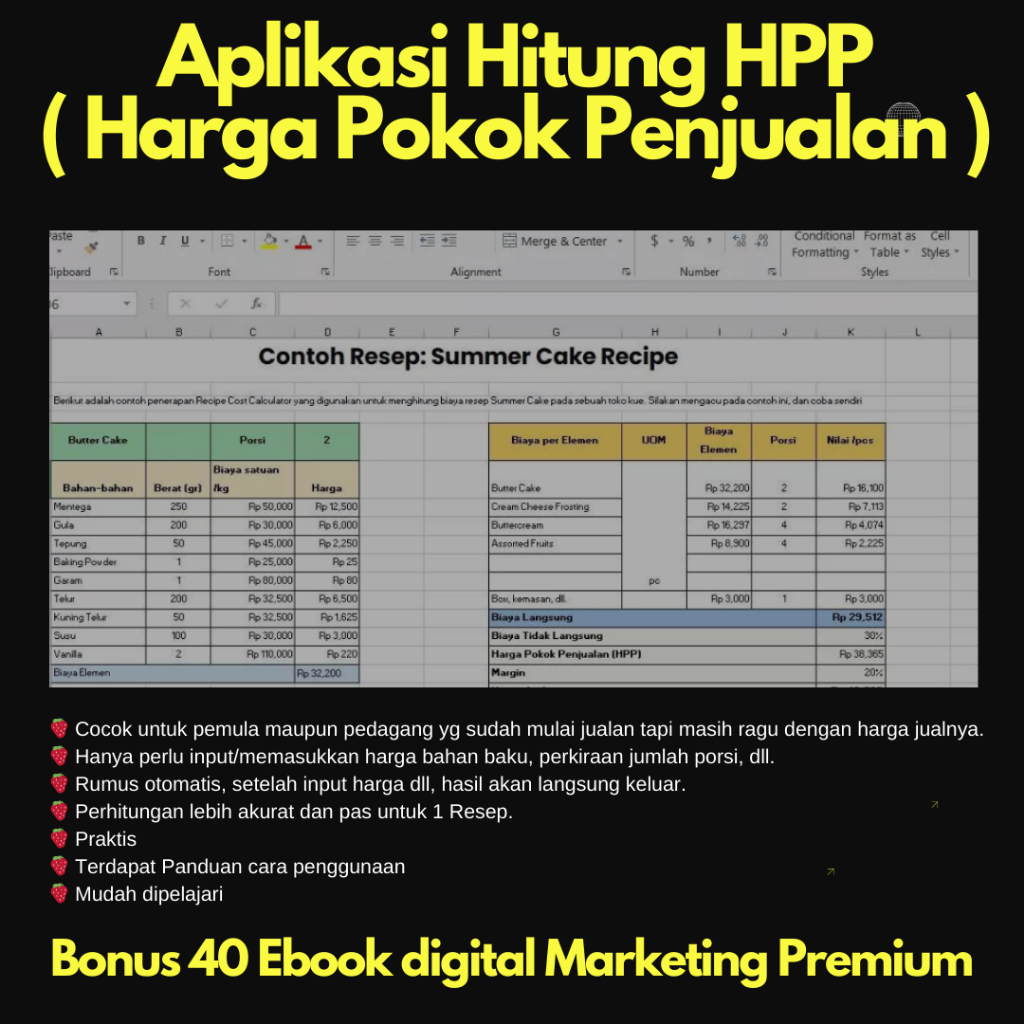 Jual Aplikasi Hitung Hpp Harga Pokok Penjualan Format Excel Tinggal Pakai Shopee Indonesia