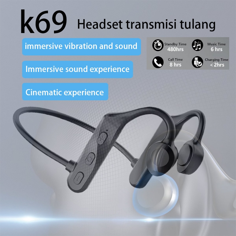 Jual Headset Bluetooth K69 Konduksi Tulang Tws Earphone Wireless Mikrofon Bawaan Headphones 4342