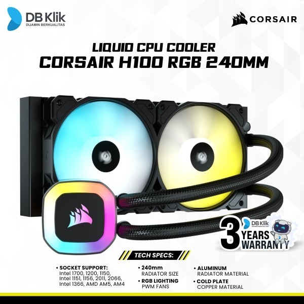 Jual CPU Cooler CORSAIR H100 RGB 240mm Liquid Cooler H100 Shopee
