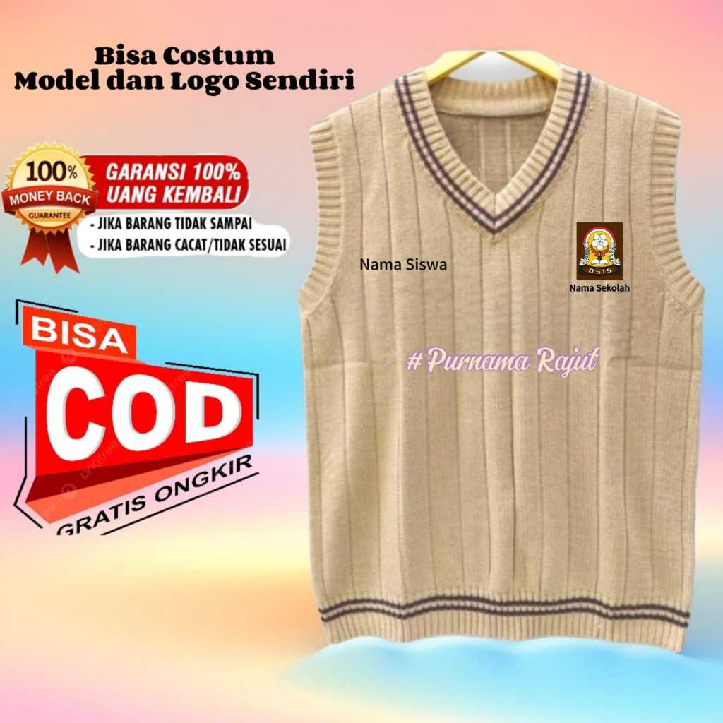 Jual ROMPI RAJUT BISA COSTUM WARNA MODEL LOGO - VEST KNIT KOSTUM ...
