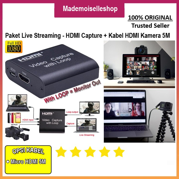 Paket Live Streaming & Webcam Zoom Pakai Kamera DSLR HDMI to USB - MICRO HDMI 5M