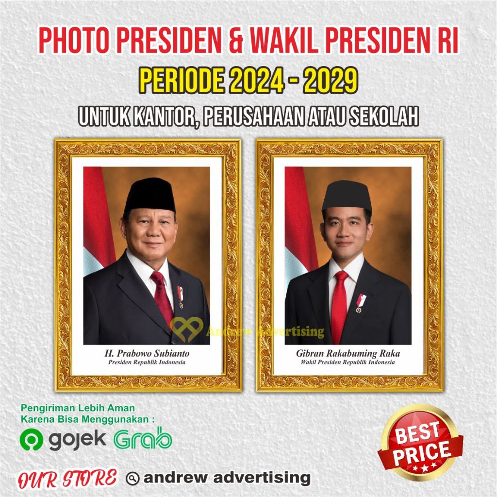 Jual [FRAME EMAS] Foto Presiden dan Wakil Presiden RI Periode 2024-2029