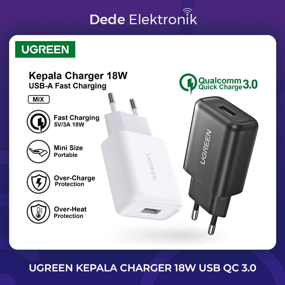 Jual Ugreen Kepala Charger iPhone Android Fast Charging 18W USB QC 3.0