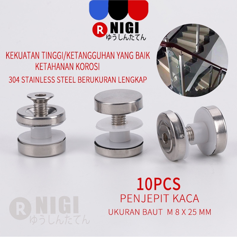 Jual NIGI 10PCS Baut Penjepit Kaca Tiang Railing Tangga M8*25 Stainless ...