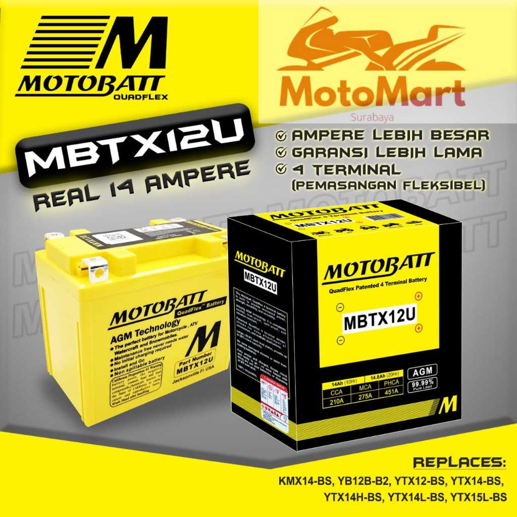 Motobatt Quadflex MBTX12U Sportster 04-UP - 14Ah (Garansi 4 Bulan)