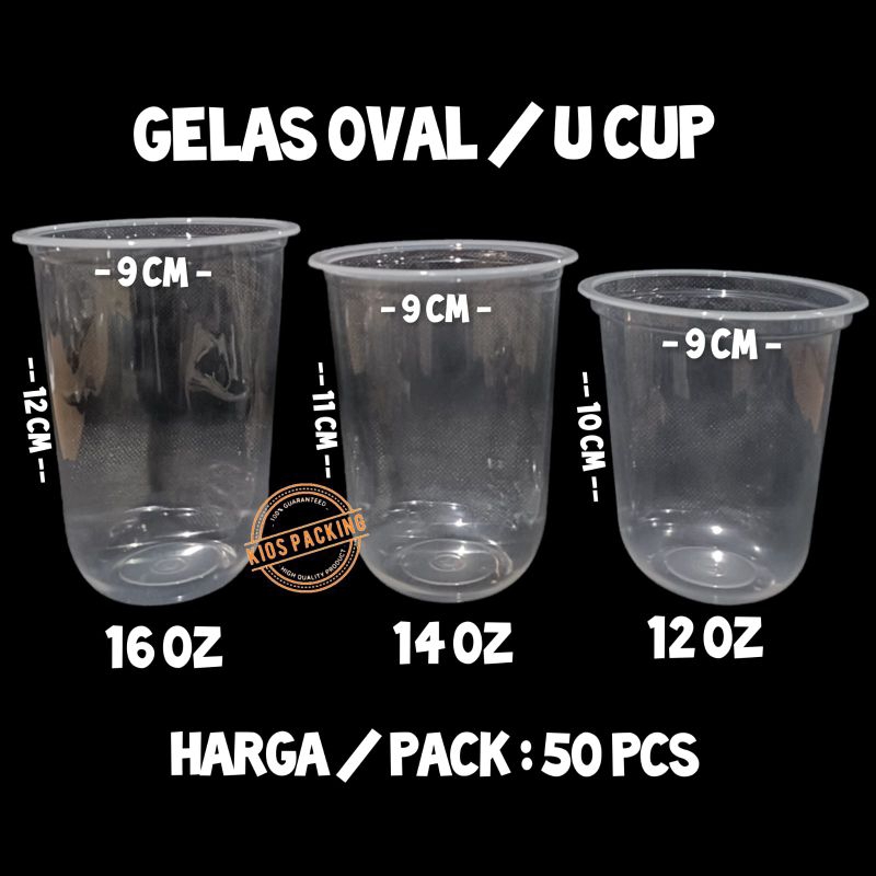 Jual Gelas Plastik Oval 12oz 14oz 16oz Isi 50pcs Gelas Tutup Cembung Kembang Datar U Cup 5010