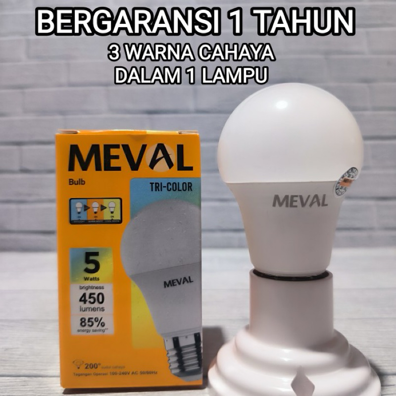 Jual MEVAL LAMPU LED BULB TRI-COLOR 5W 5 WATT TRICOLOUR SNI GARANSI 1 ...