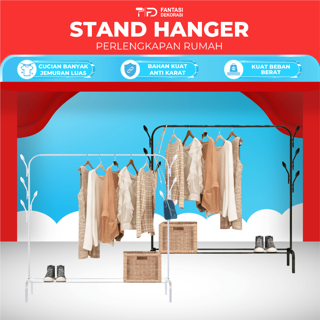 Jual Stand Hanger Gawang Besi Kuat Putih Hitam Butik Display Gawangan Gantungan Baju