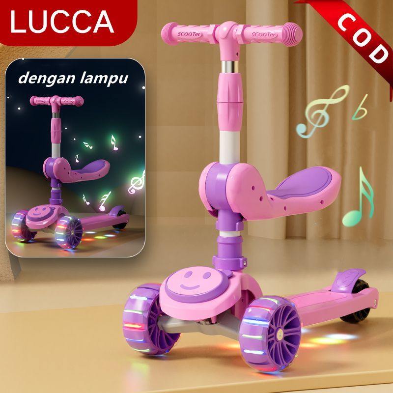 Jual Skuter Anak Roda 3 dengan Lampu Musik Scooter 2 in 1 Bisa Lipat ...