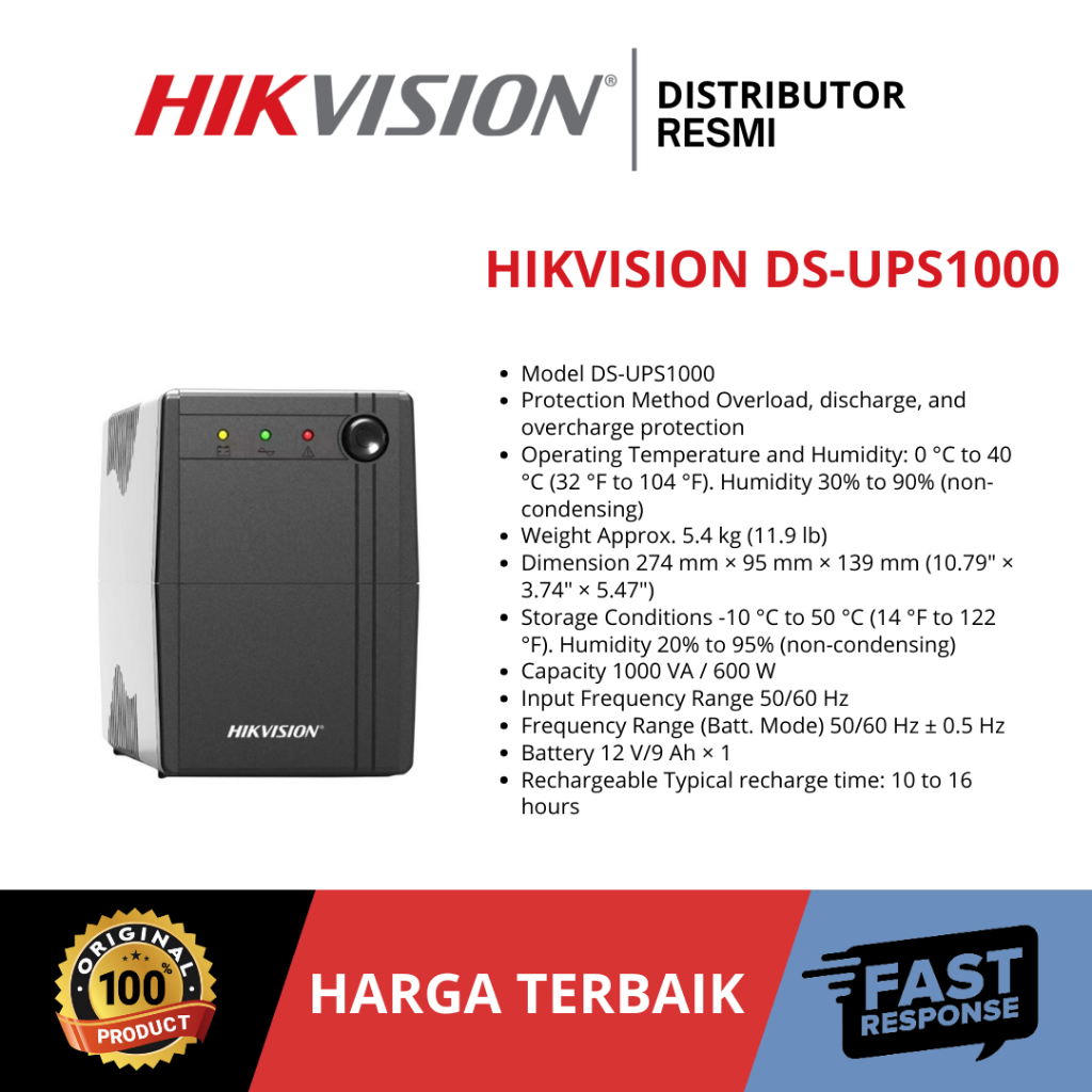 Jual HIKVISION DS-UPS1000 1000VA 600W UNINTERRUPTIBLE POWER SUPPLY UPS ...
