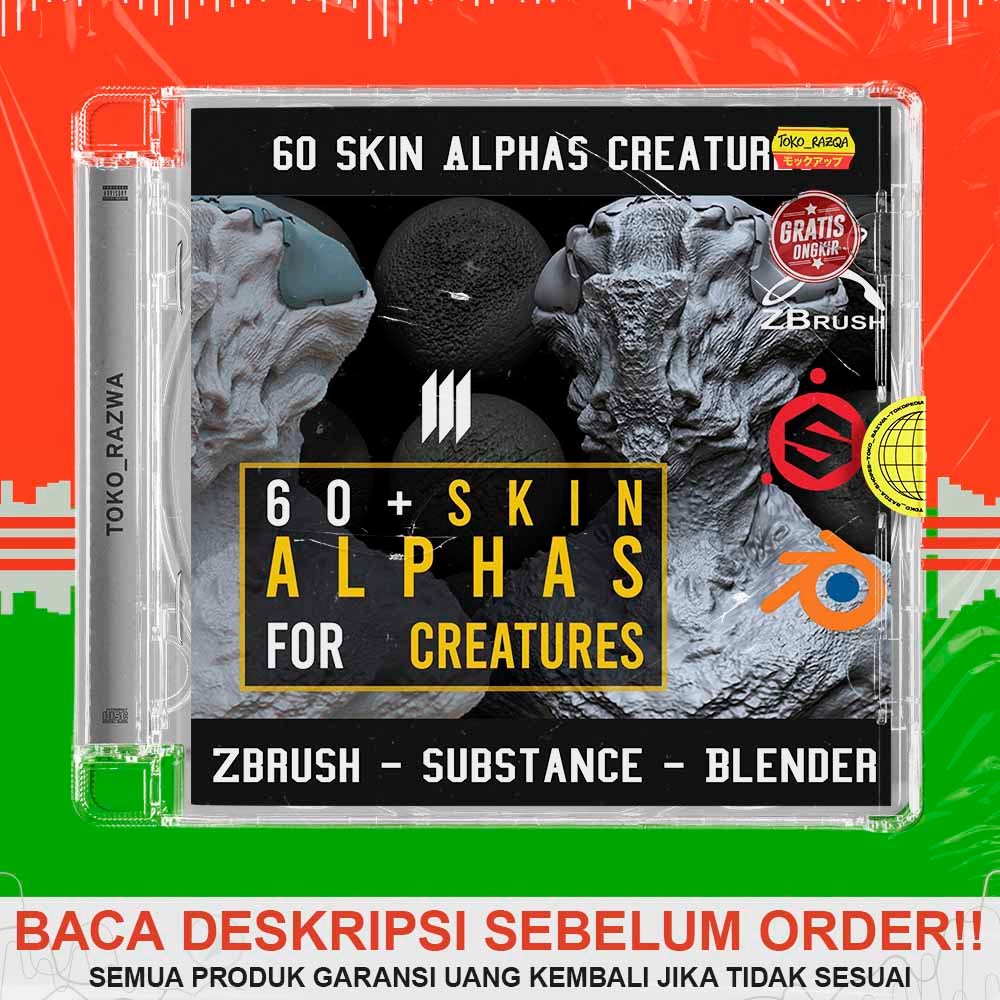 Jual Textures Zbrush - Substance - Blender - 60 Skin Alphas Creatures ...