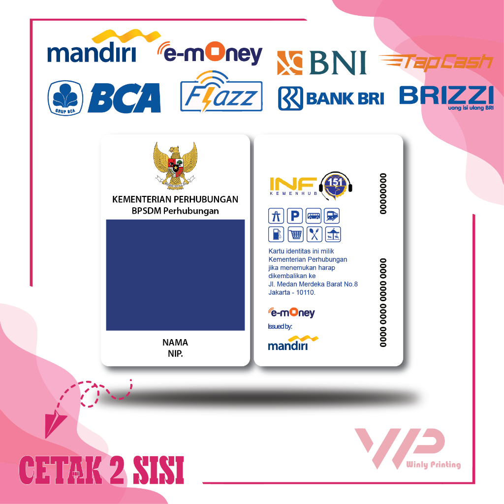 Jual KARTU ID CARD KEMENHUB NEW PEGAWAI E MONEY ETOLL MANDIRI FLAZZ BCA ...