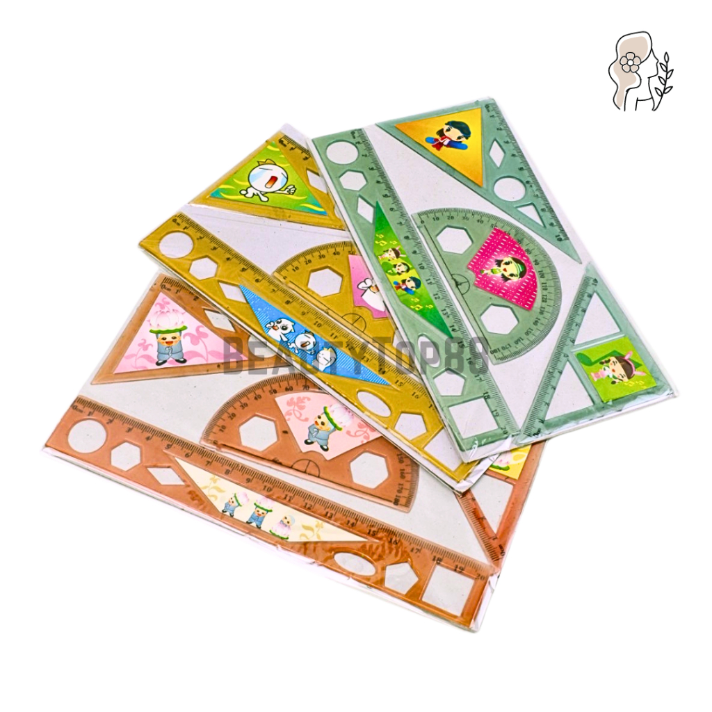 Jual Penggaris Set Plastik Isi Pcs Garisan Busur Siku Siku Segitiga Ruler Set In