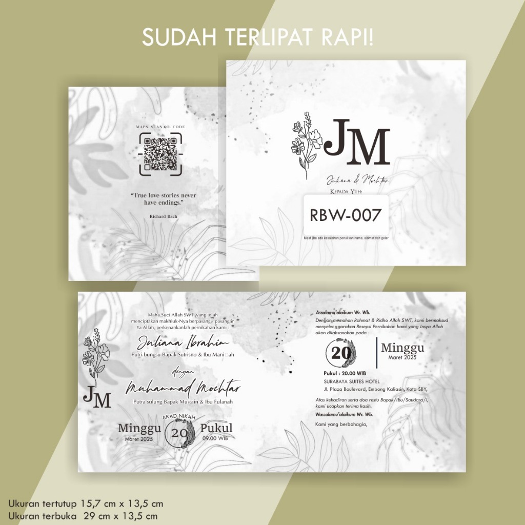 Jual Undangan Costum Template Hitam Putih, Undangan Seri RBW, Undangan
