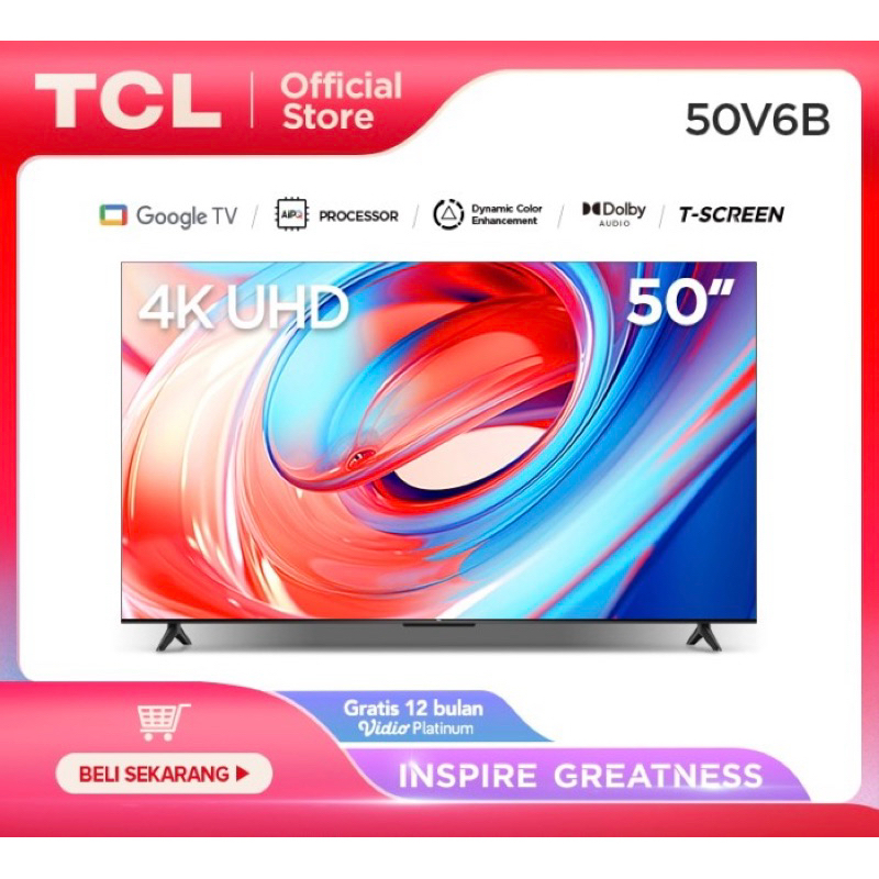 Jual TCL 50V6B 50 INCH GOOGLE TV 4K UHD T-SCREEN DOLBY ATMOS - HDR 10 ...