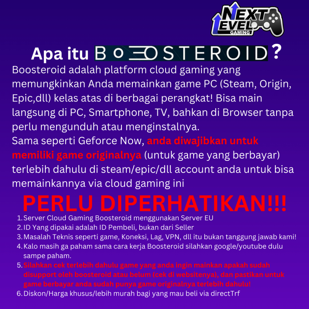 Jual BOOSTEROID Cloud Gaming VM EU 1 Bulan | Shopee Indonesia