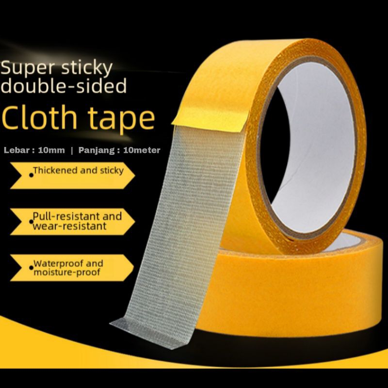 Jual Double Tape Kain 10 meter x 10 mm Doubletape Kuning Daya Rekat ...