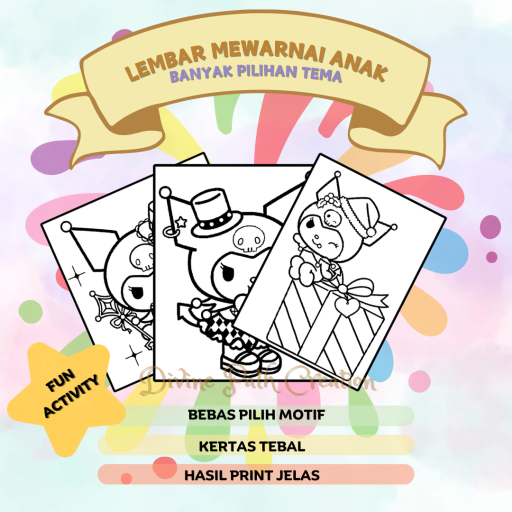 Jual LEMBAR MEWARNAI ANAK / KERTAS MEWARNAI TEMA KUROMI / COLORING ...