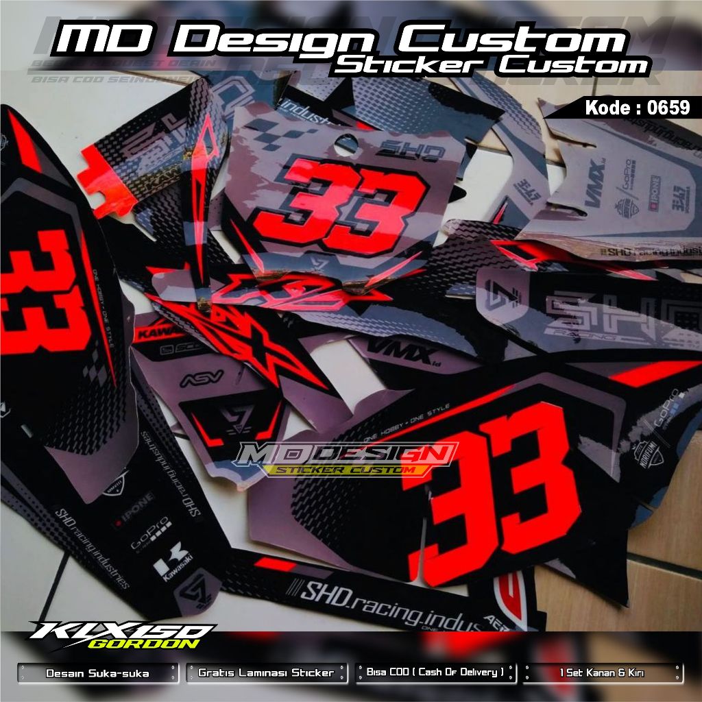 Jual 0659 Sticker Decal KLX 150 GORDON Supermoto Full Body ( COD ...