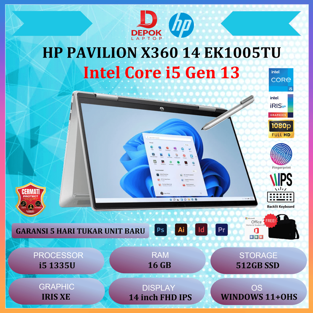 Jual Hp Pavilion X360 14 Ek1005tu Ek1069tu Touch I5 1335u 16gb 512gb Ssd Irisxe W11ohs 14 8271