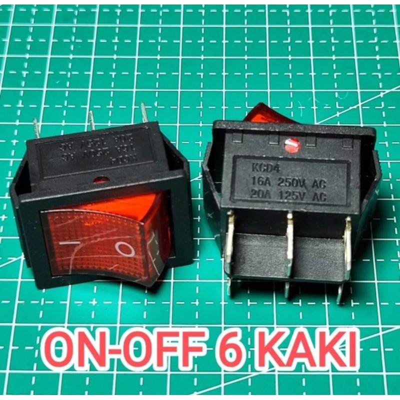 Jual saklar on off rocker switch 6 pin besar + lampu indikator | Shopee ...
