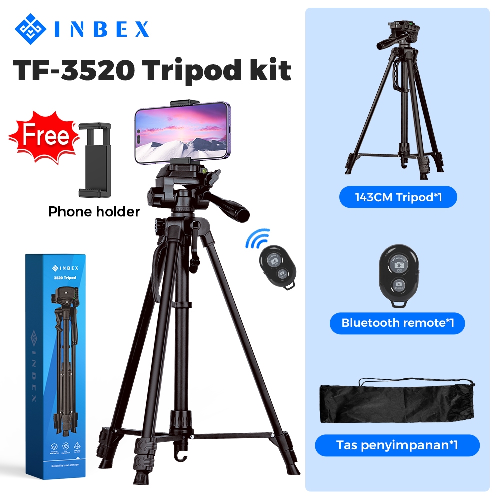 Gambar produk INBEX IB-2R Tripod Kamera DSLR Photography Tripot 170CM dengan Tas Portable+Phone holder+Bluetooth Remote 7